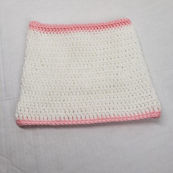 Cat Ear Beanie Crochet Hat White Pink Stripe Handmade Knit Kitty Soft Winter - Picture 12 of 16
